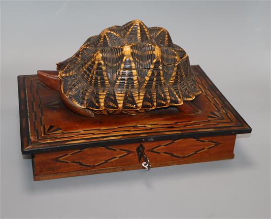 An early 20th century Ceylonese hardwood and tortoiseshell jewellery casket length 33cm